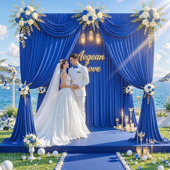 10ft x 10ft Wrinkle Free Royal Blue Backdrop Curtains - Image 3