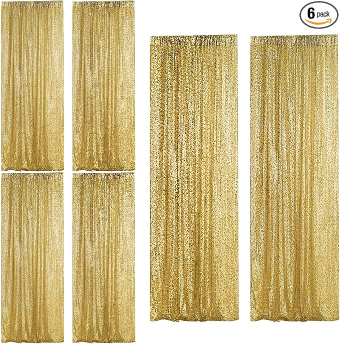 Sugargirl Gold Sequin Backdrop Curtain 6 Panels 2FTx8FT Glitter Gold Background by Sugargirl