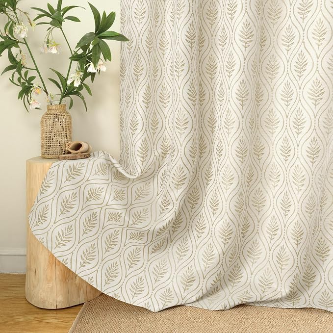 BGment Beige Leaf Jacquard Curtains - Image 6