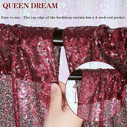 Sequin Curtain 4 Panels 2x8FT Burgundy Sequin Backdrop - Image 5