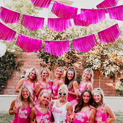 Hot pink Tassel Banner Double Sided Metallic Fabric Pennant Bunting Flag Garland - Image 4