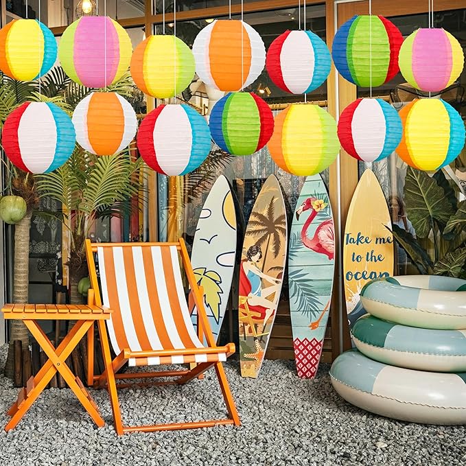 30PCS Beach Ball Paper Lanterns Bulk Pool Summer Luau Hawaiian Tropical Hanging - Image 5