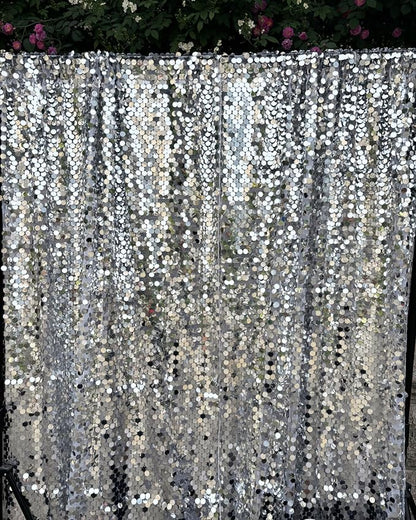 Silver Sequin Backdrop 18MM Large Sequins, 4x10 Feet, 2 Panel Glitter Sparkler - Image 5