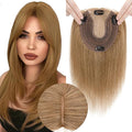 Hair Toppers for Women Real Human Hair No Bangs, 13 * 15 cm Larger Silk Base 150% Density Clip In Topper Hairpieces, Wiglet Top Pieces Add Volume -12 Inch 06 Light Brown