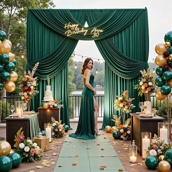50ft x 12ft Wrinkle Free Hunter Green Backdrop Curtains - Image 5