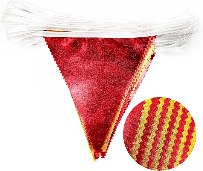 Red Gold Party Decorations Metallic Fabric Triangle Pennant Banner Flag Bunting - Image 3