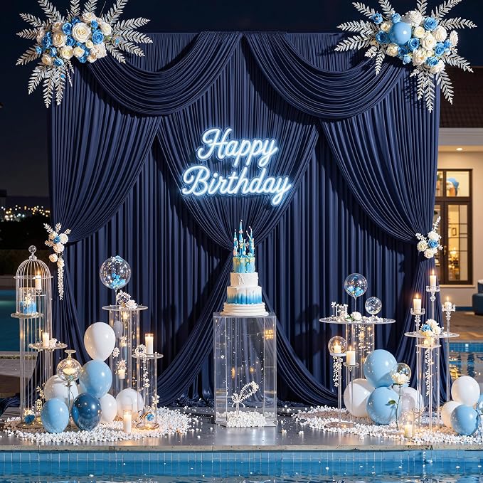 30 ft x 8 ft Navy Blue Backdrop Curtain Panels, 6 Panels 5 ft x 8 ft Wrinkle - Image 3