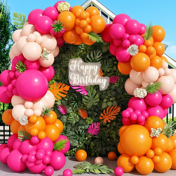 Pink and Orange Balloon Arch Kit, Hot Pink Orange Peach Garland Balloon by Paeyeq