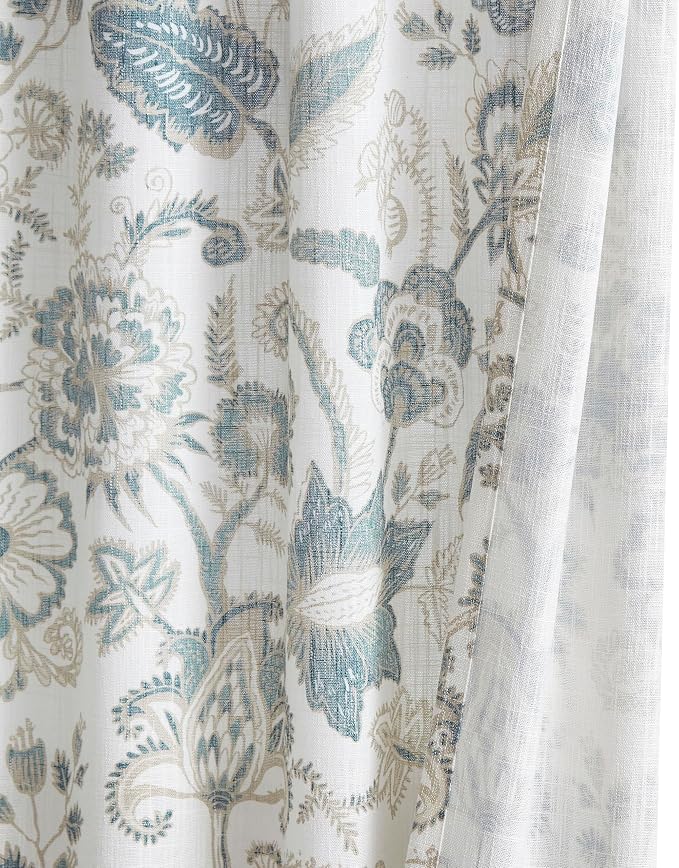Kayne Studio Blue Grey Floral Botanical Rod Pocket Light Filtering Curtains | - Image 3