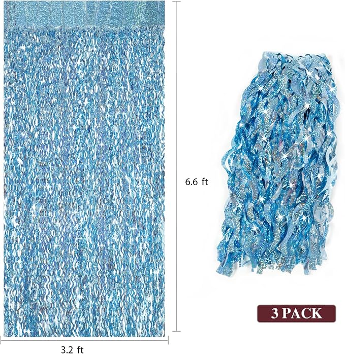 CYLMFC 3 Pack 3.3 ft x 6.6 ft Tinsel Foil Fringe Curtain Blue - Image 3