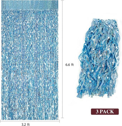 CYLMFC 3 Pack 3.3 ft x 6.6 ft Tinsel Foil Fringe Curtain Blue - Image 3