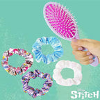 LUV HER Lilo & Stitch Hair Accessory 5 Pcs Set - 1 Regular 9 inch Stitch Hairbrush & 4 Scrunchies - Detangling Brush - Elastic Hair Ties Ropes for Girls, Ages 3+