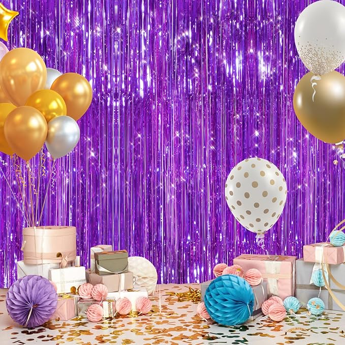 GCB 2Pack Purple Metallic Tinsel Foil Fringe Curtains, Door Streamers Photo - Image 5