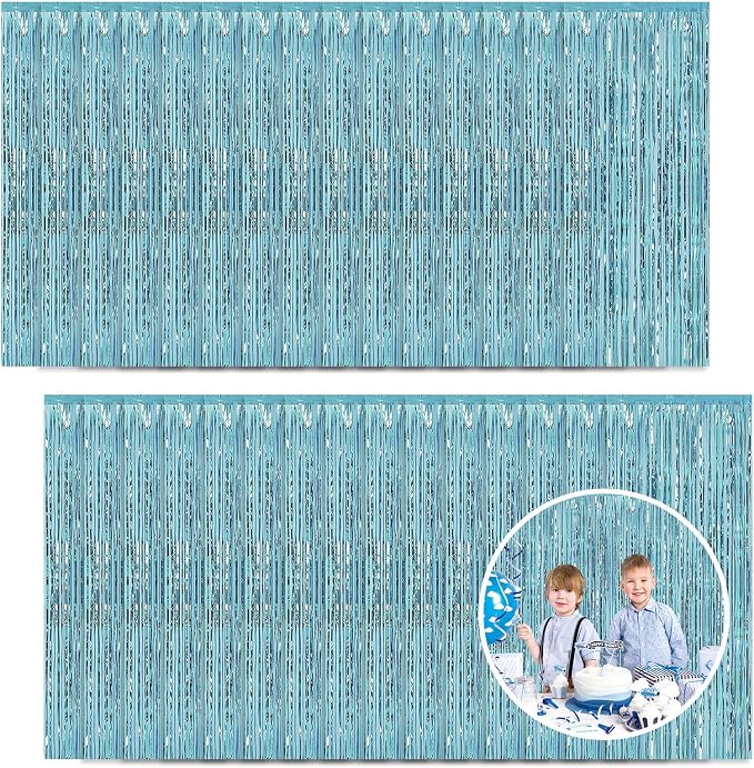 30 Pack Light Blue Foil Fringe Curtain Backdrop, 3.3x8.2 Feet Metallic Tinsel by LITLANDSTAR