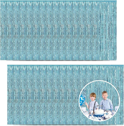 30 Pack Light Blue Foil Fringe Curtain Backdrop, 3.3x8.2 Feet Metallic Tinsel by LITLANDSTAR
