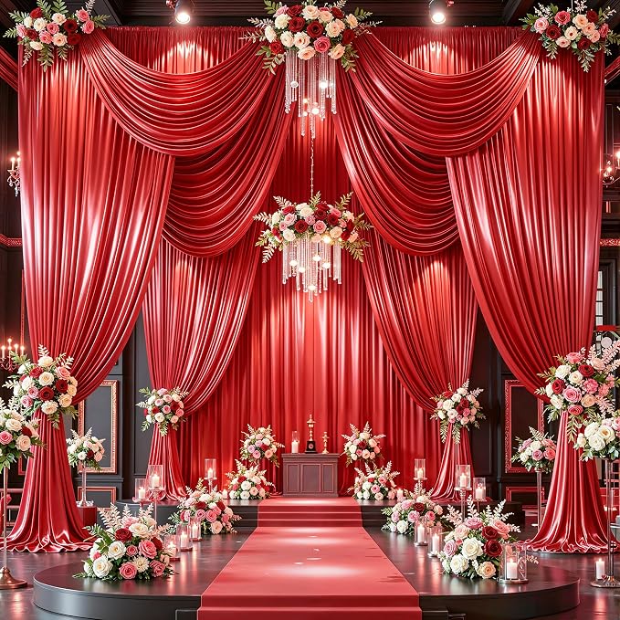 30x10ft Red Glitter Backdrop Curtain - Image 3