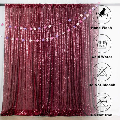 ShinyBeauty Glitter Burgundy Backdrop Curtain 4Ftx7Ft Sequin Curtains - Image 6