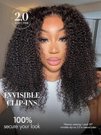 LUVME Invisible Clip ins Hair Extensions Deep Kinky Curly Real Human Hair Remy Hair Clip ins for Women, Natural Human Hair,24 inch 2 Pack 220g 12Pcs, Natural Black