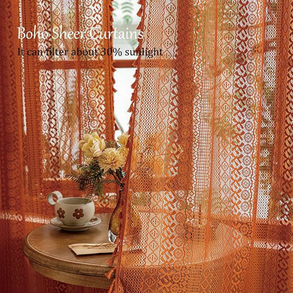 Sutuo Home Terracotta Boho Sheer Curtains 72 inches Long - Image 2