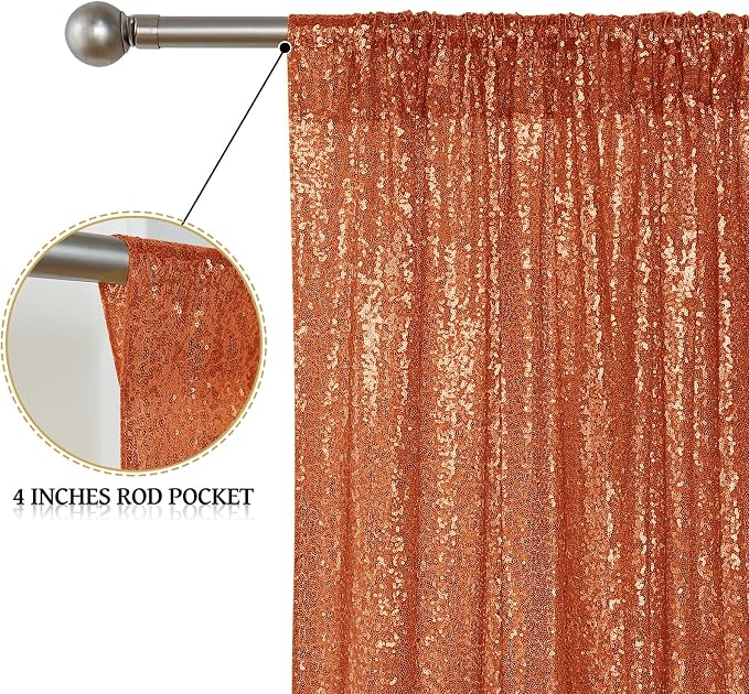 Sugargirl Orange Sequin Backdrop Curtain 2 Panels 2FTx8FT Glitter Orange - Image 4