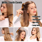 Fsmiling Wide Tooth Comb Large Detangling Comb Cellulose Detangler Comb for Women Thick Curly Wavy Wet Dry Hair 2 Pack,Tortoise shell