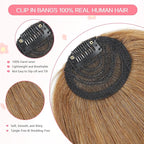 Clip in Bangs 100% Real Human Hair, French Bangs Hair Clip, Fake Bang Fringe with Temples Hairpieces for Women Daily Wear (Light Brown, French Bangs)
