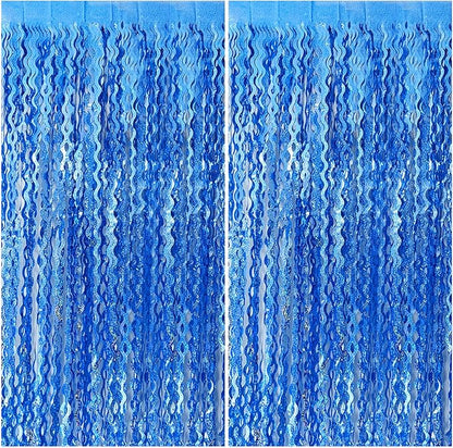 Blue Backdrop Wavy Tinsel Foil Fringe Curtains by BOMSI