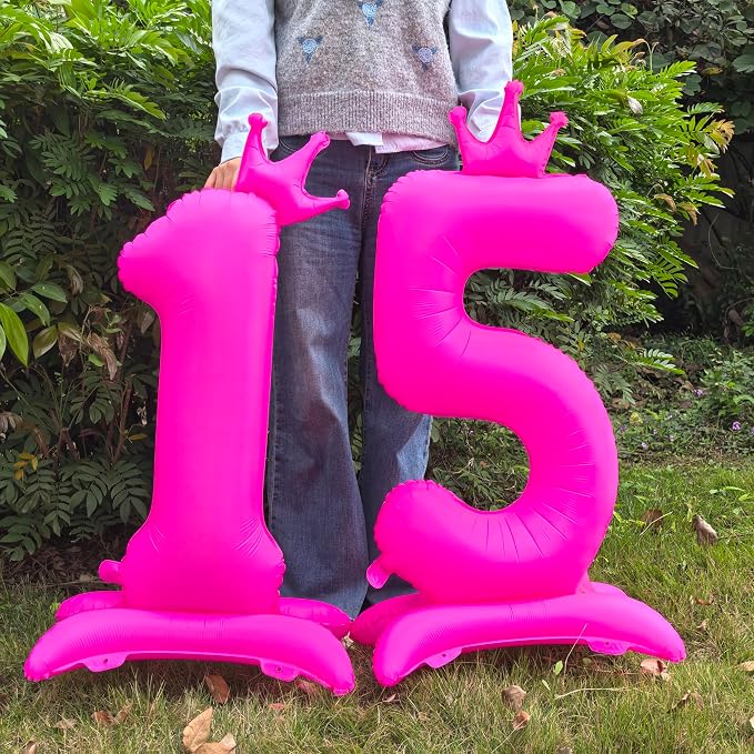 Fluorescent Pink Crown Number 1 Foil Balloon Neon Glow In The Dark Balloon | - Image 6