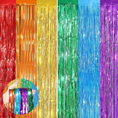 Rainbow Fringe Curtain Party Streamers 4Pack 3.3 x 8.3 Ft Foil Fringe Backdrop by UWPVOWSR