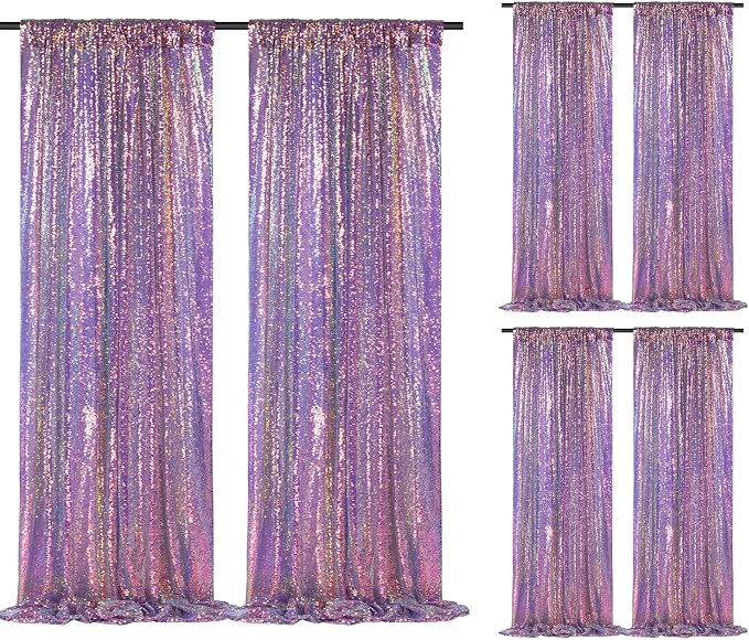 SoarDream Mermaid Purple Sequin Backdrop 6 Pcs 2ftx8ft Glitter Backdrop Curtains by SoarDream