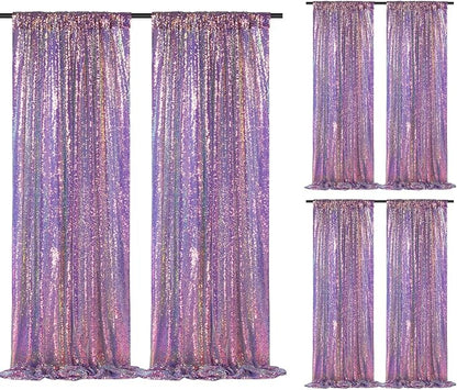 SoarDream Mermaid Purple Sequin Backdrop 6 Pcs 2ftx8ft Glitter Backdrop Curtains by SoarDream