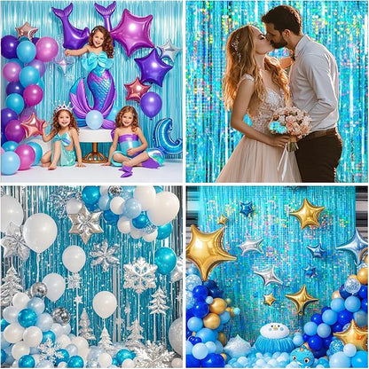 4 Packs Blue Foil Fringe Curtain, Light Blue Glitter Metallic Tinsel Backdrop - Image 5