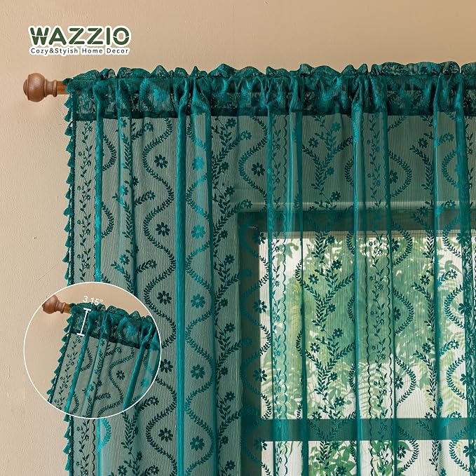 WAZZIO Boho Lace Curtains 2 Panels 72 Inch -Victorian Sheer Panel Drape French - Image 5
