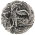 FESHFEN Messy Bun Hair Piece - Elastic Wavy Curly Hair Bun Scrunchies Extensions Synthetic Chignon Hairpieces for Women Girls, Black Gray and White Tips 1.5 oz