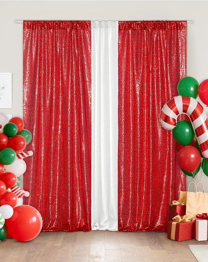 Eternal Beauty Red Sequin Backdrop Curtains, 2 Panels 3x7FT | 3mm Sparkle - Image 4