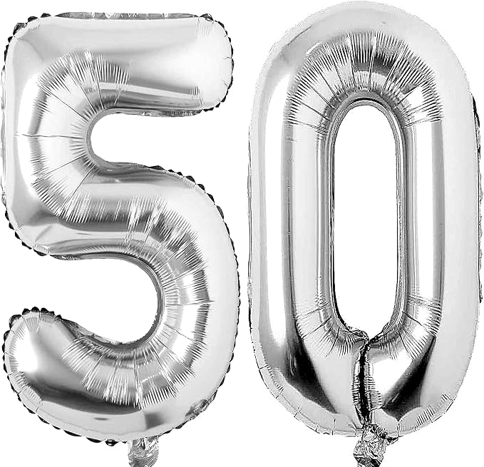 Silver 50 Number Balloons Big Giant Jumbo Large Number 50 Foil Mylar Balloons by COLORFULELVES