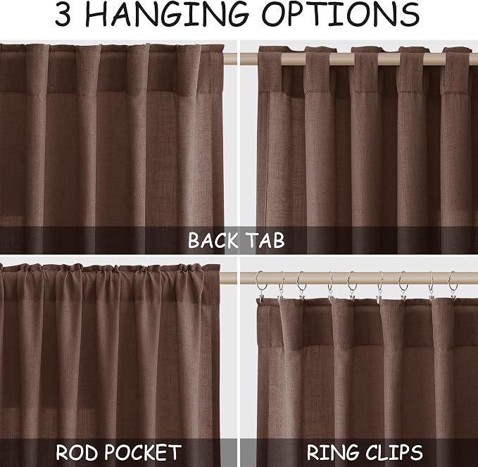 Mocha Mousse Curtains 90 Inch Length 2 Panel Set Back Tab Rod Pocket Linen Boho - Image 2