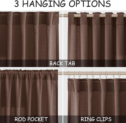 Mocha Mousse Curtains 102 Inches Long 2 Panel Set Back Tab Rod Pocket Linen - Image 2