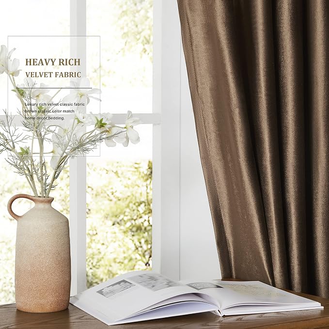 BULBUL Velvet Brown Blackout Curtains 90 inch Long - Image 4