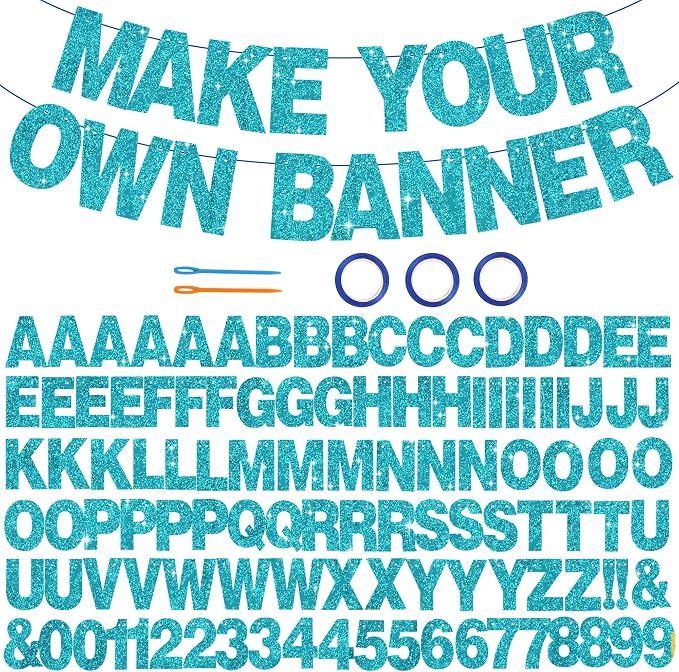 BEISHIDA Glitter Lake Blue 116 PCS A-Z DIY Letter Custom Banner Party Decor | by Beishida