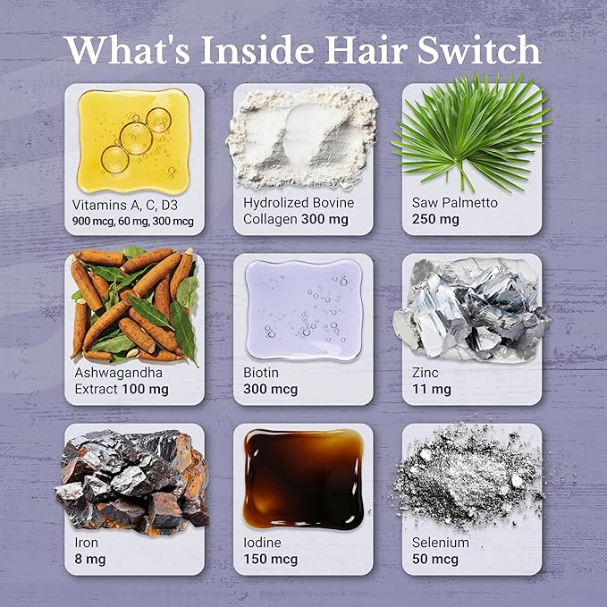 Hair Switch - Supplements for Hair and Scalp - Biotin, Zinc, Selenium, and More - Hair Activation Formula for Men and Women, 1 Bottle