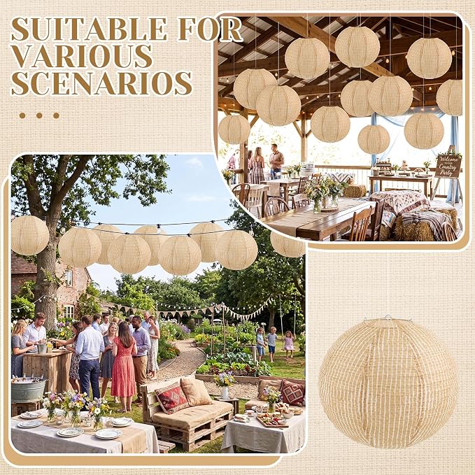12 Pcs Print Burlap Paper Lanterns Round Chinese Paper Lanterns Farmhouse Boho - Image 6