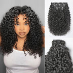 LUVME Invisible Clip in Hair Extensions 2 Pack Messy Curly Real Human Hair, Remy Hair Clip ins for Women, Natural Human Hair, 14 inch 220g 12Pcs, Natural Black
