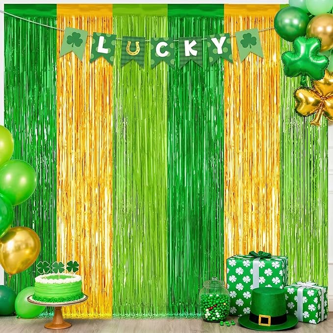 2 Pack St Patrick Party Decorations, Metallic St.Patrick Fringe Curtains Party by GCBPartyDecorations