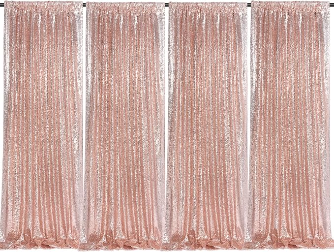 Blush Pink Sequin Backdrop Curtains 4 Pcs 2ftx8ft Glitter Shimmer Fabric | by B-COOL