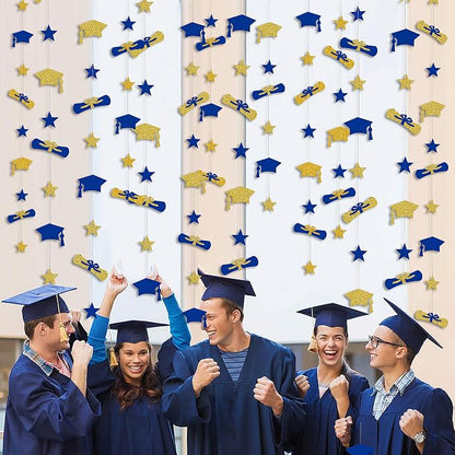 Pinkblume Navy Blue Gold Graduation Hat Diploma Star Garland Banner Bunting - Image 4