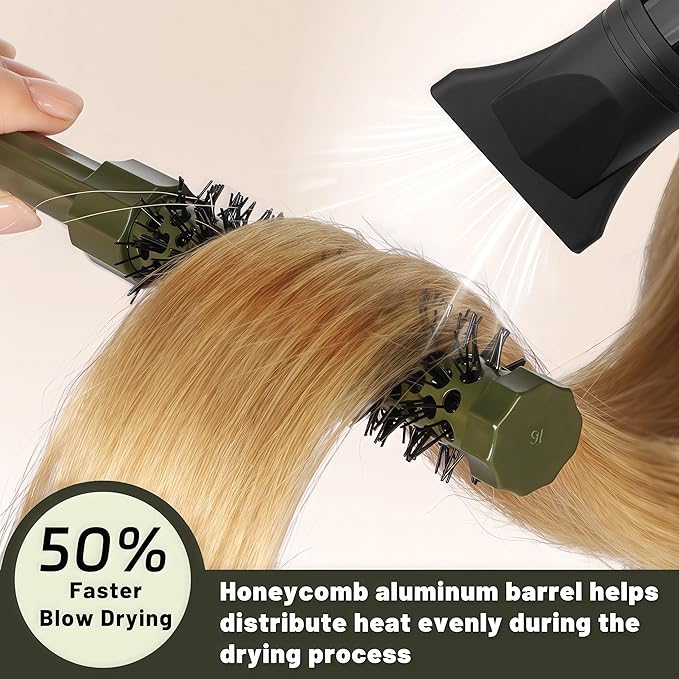 3pcs Small Round Hair Brush for Short Hair - Barrel Hair Brush for Blow Drying, Aluminum Round Brush for Bobs, Bangs, Lobs, Roots, Curling, Pixie Cuts, Straight Hair - Green