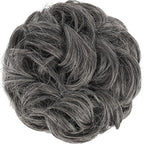 FESHFEN Messy Bun Hair Piece - Elastic Wavy Curly Hair Bun Scrunchies Extensions Synthetic Chignon Hairpieces for Women Girls, Dark Salt and Pepper 1.5 oz