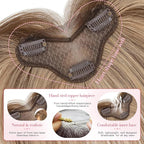 Hairro Human Hair Toppers For Women Wispy Thin Short Wiglet Hairpieces Natural No Bang Middle Part Side Bangs Hair Clip 14.5g #4P27 Medium Brown Mix Dark Blonde