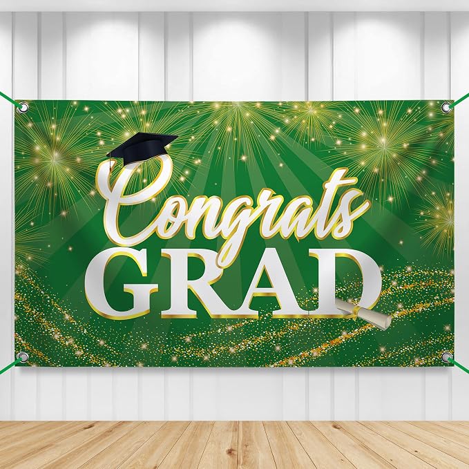 KatchOn Green Congrats Grad Banner 72x44 Inch | Green and Gold Grad Banner by KatchOn